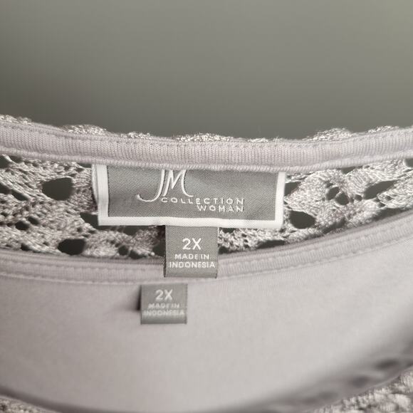 JM Collection Layered Top Women's Size 2X Silver Gray Open Knit Neutral Coastal - Picture 3 of 11